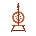 Traditional old  wooden cartoon distaff, spindle, spinning wheel.   Cartoon flat vector illustration isolated on white background. Royalty Free Stock Photo